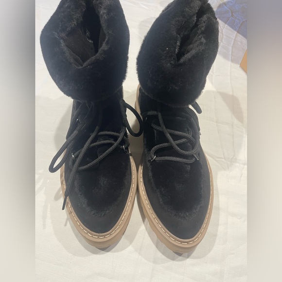 🖤 Jennifer Lopez Womens Ankle Booties Black Suede Faux Fur Trim Round Size 8.5M - Picture 3 of 8